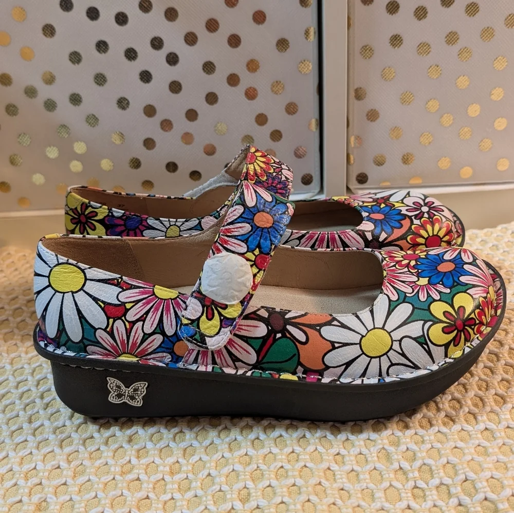 Alegria Multicolor Floral Mary Jane Shoes Size 37 New - Picture 2 of 10